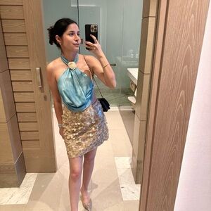 Blue Halter Top with Sequin Skirt Set